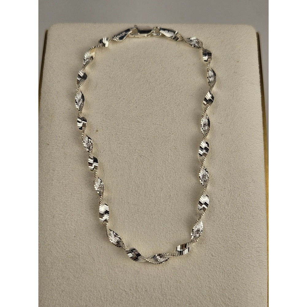 925 Sterling Silver Two Tone Singapore Chain Necklace Bracelet Earring Set Italy - Picture 7 of 10